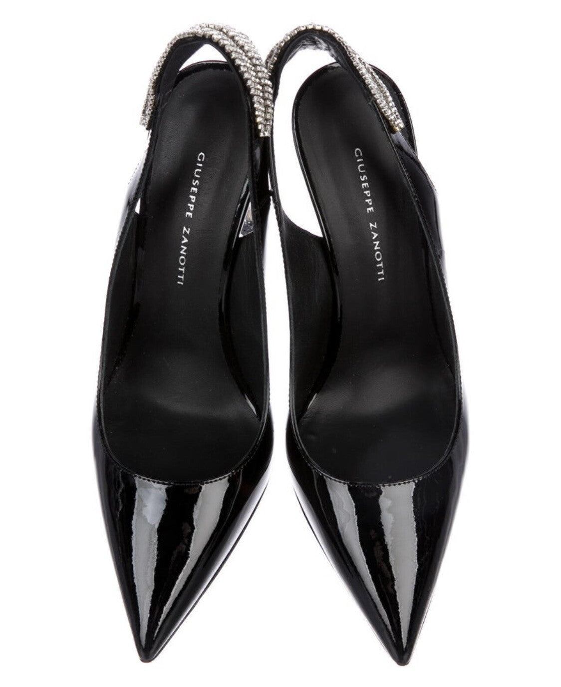 $1195 GIUSEPPE ZANOTTI BLACK PATENT LEATHER SWAROVSKI CRYSTAL PUMPS SZ 7 37