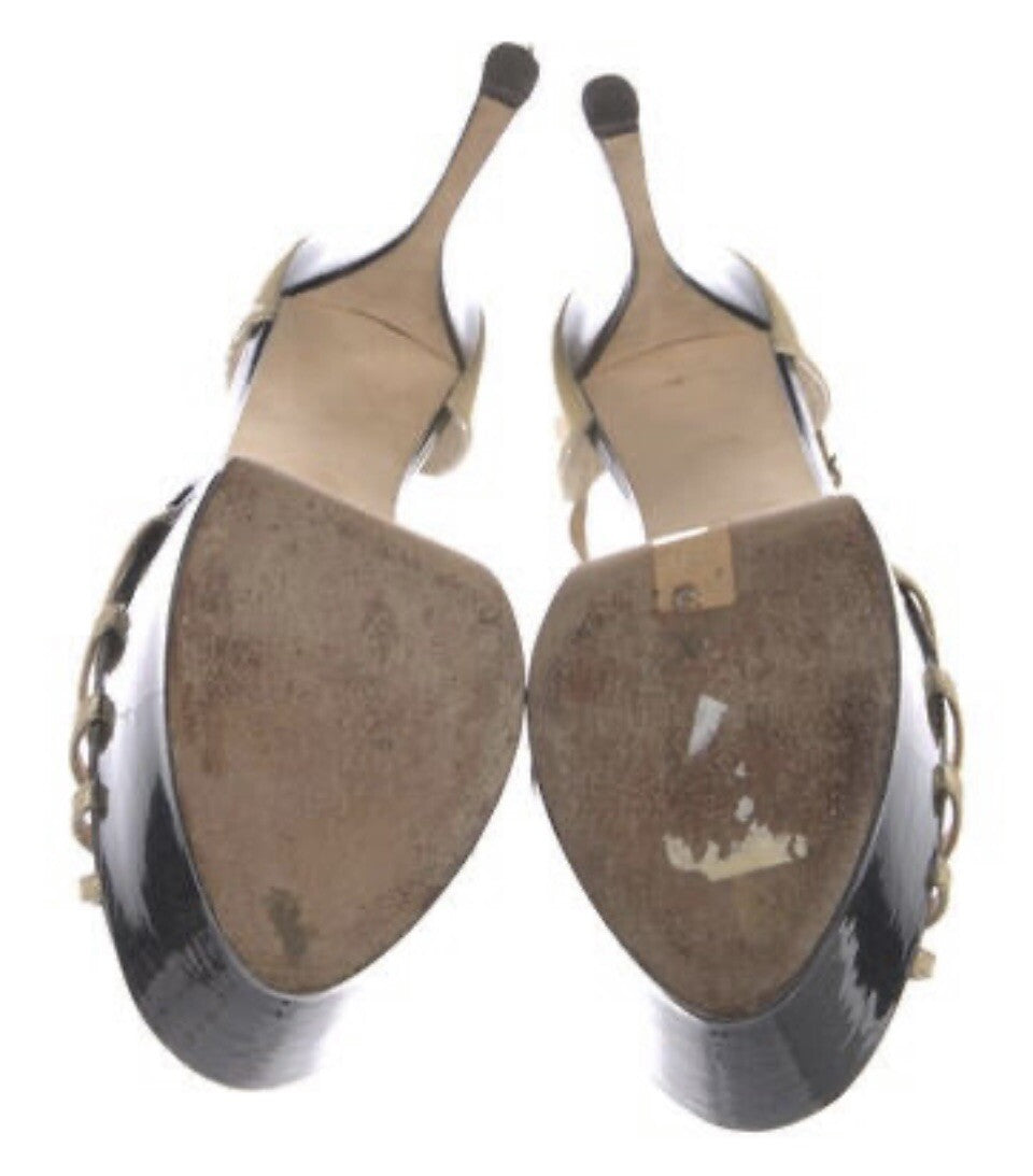 $995 GIUSEPPE ZANOTTI NEUTRAL PATTENT LEATHER STRAPPY PLATFORM HEELS SZ 12 42