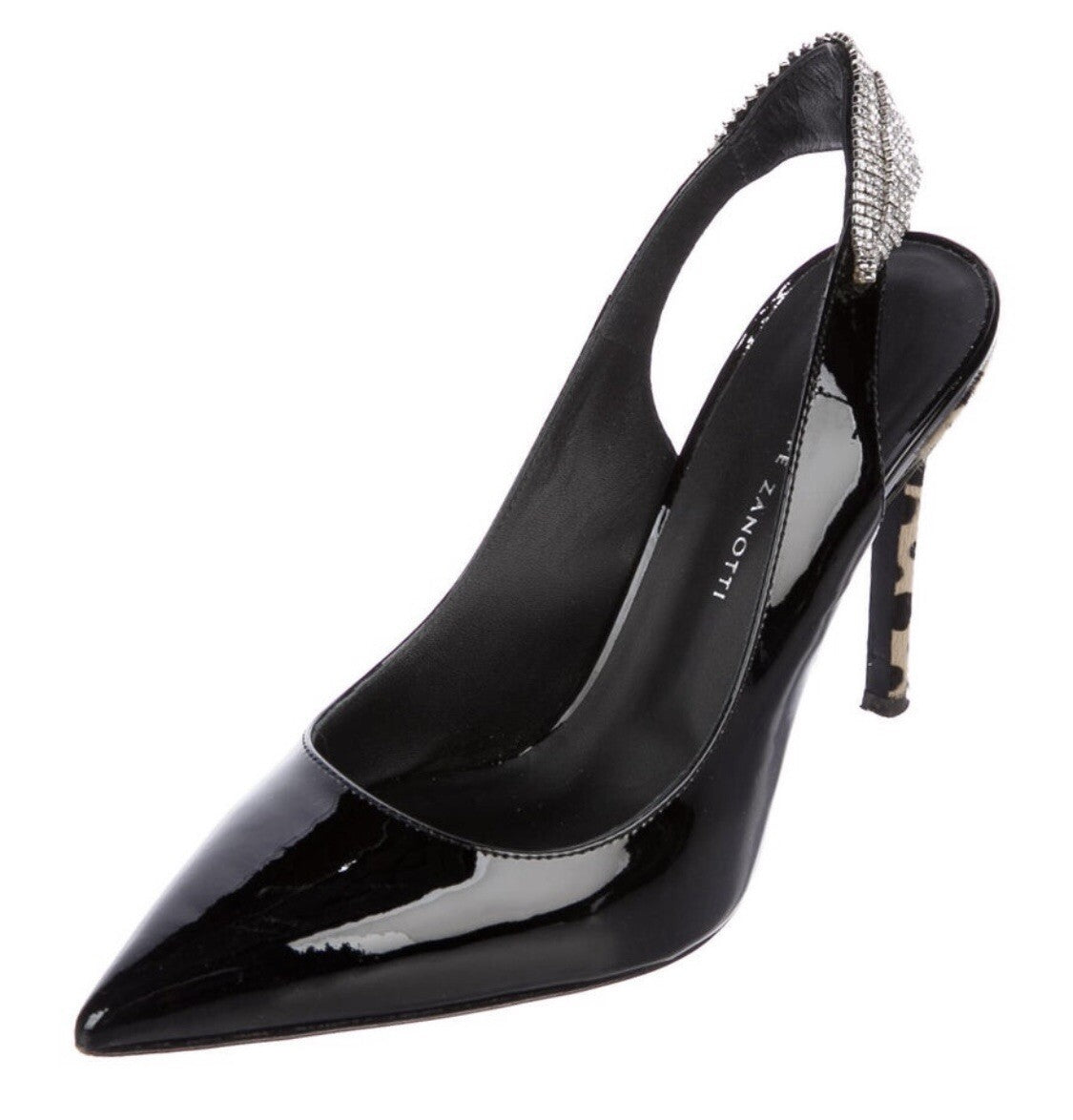 $1195 GIUSEPPE ZANOTTI BLACK PATENT LEATHER SWAROVSKI CRYSTAL PUMPS SZ 7 37