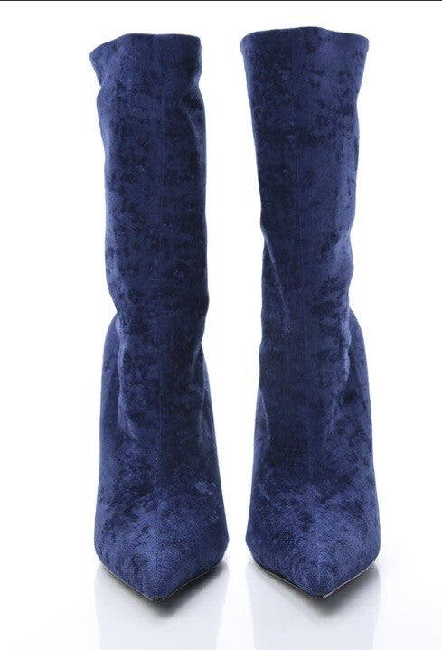 $1290 NIB BALENCIAGA BLUE VELVET MID CALF BOOTS SZ 6 36