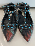 VALENTINO PYTHON SNAKESKIN & TURQUOISE ROCKSTUD BULLET FLATS SZ 6 36