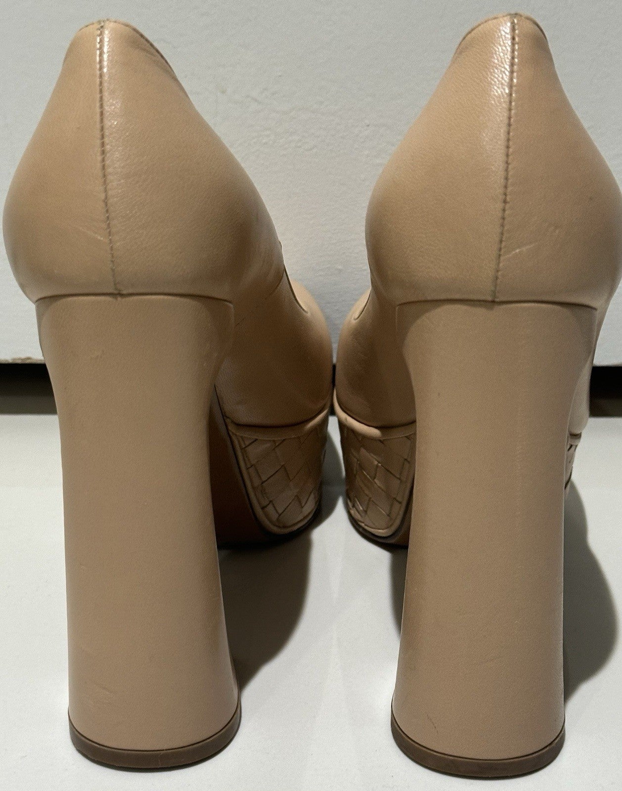 BOTTEGA VENETA PLATFORM HEELS NUDE LEATHER SZ 6 36