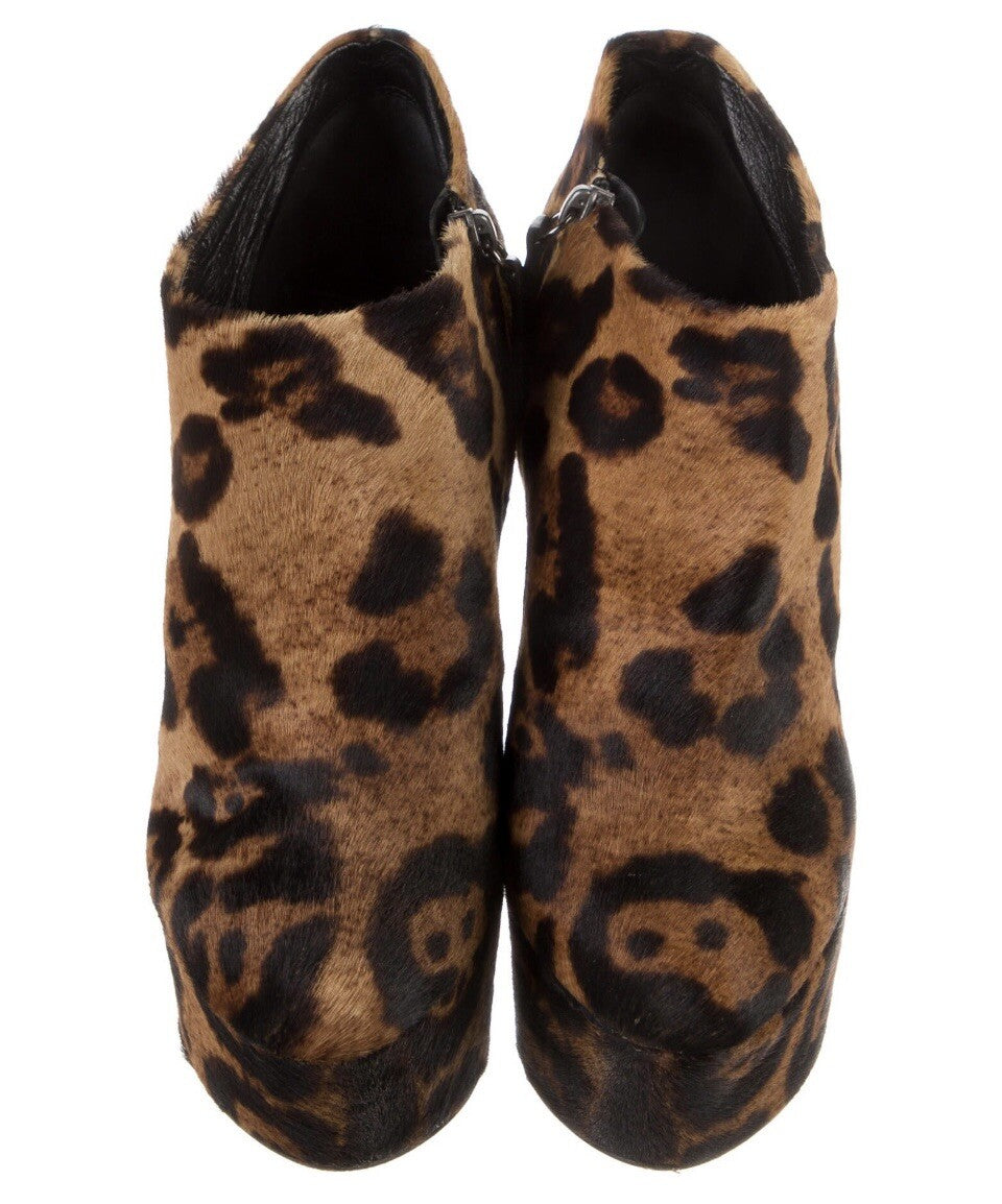GIUSEPPE ZANOTTI LEOPARD PRINT PLATFORM WEDGE ANKLE BOOTS SZ 8.5 38.5