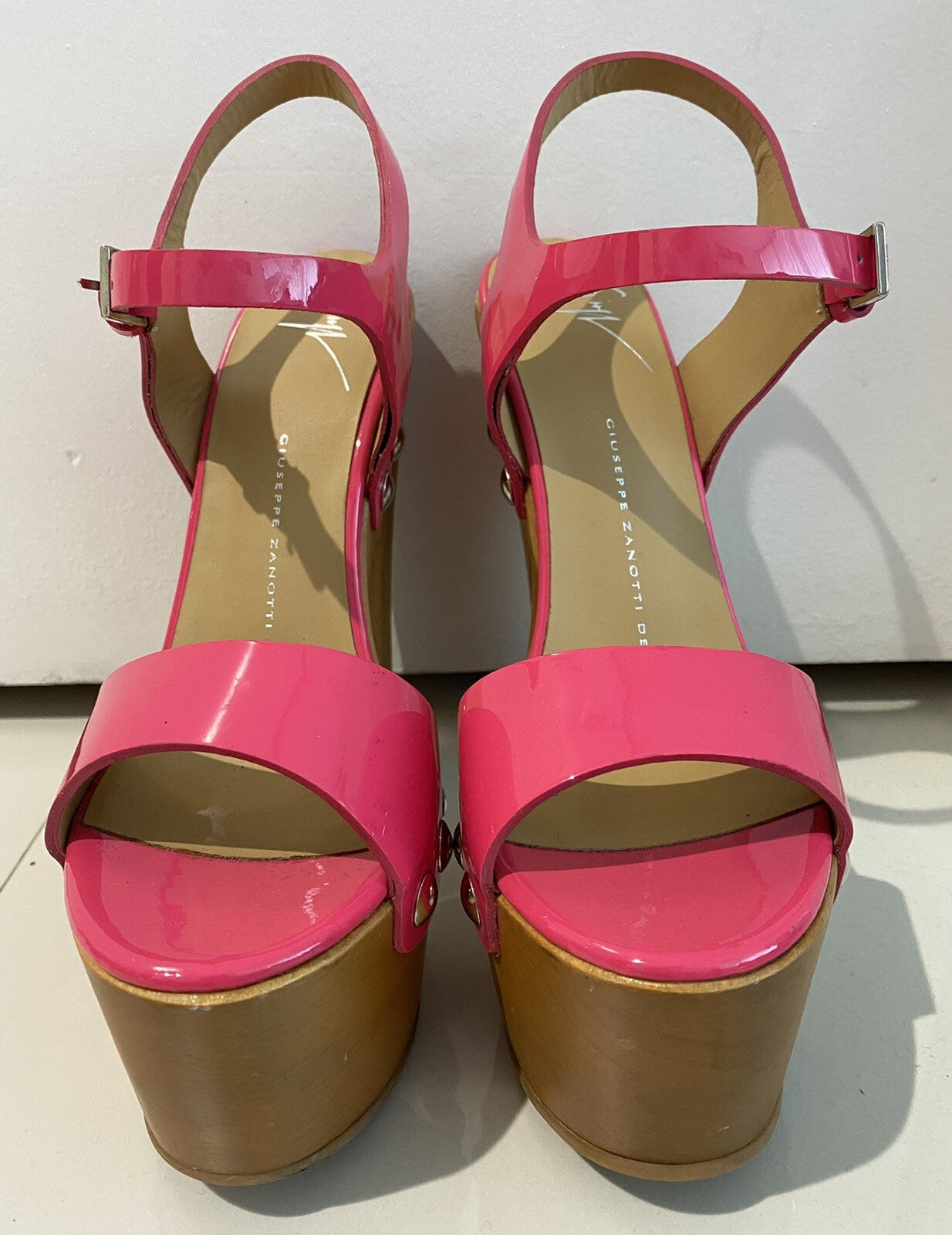 $995 GIUSEPPE ZANOTTI PINK PATENT LEATHER PLATFORM HEELS SZ 6 36
