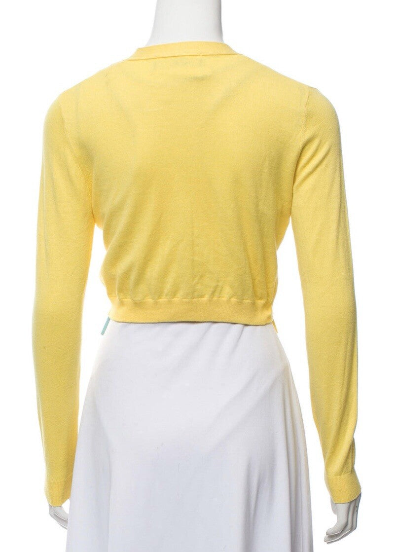 $525 NWOT MOSCHINO COUTURE YELLOW COTTON SHRUG W/ LOGO SZ L