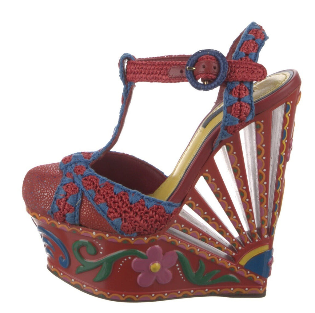 DOLCE & GABBANA RED PLATFORM PAINTED SANDALS SZ 6 36
