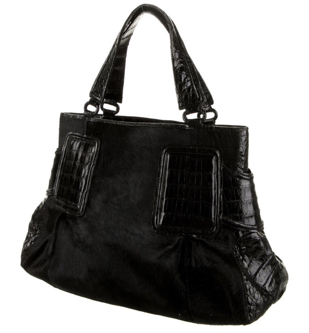 $2950 NANCY GONZALEZ BLACK CROCODILE & PONYHAIR HOBO BAG