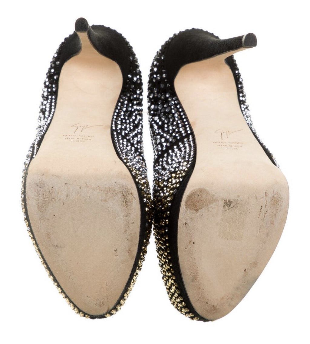$1295 GIUSEPPE ZANOTTI SWAROVSKI CRYSTAL PLATFORM HEELS SZ 8.5 38.5