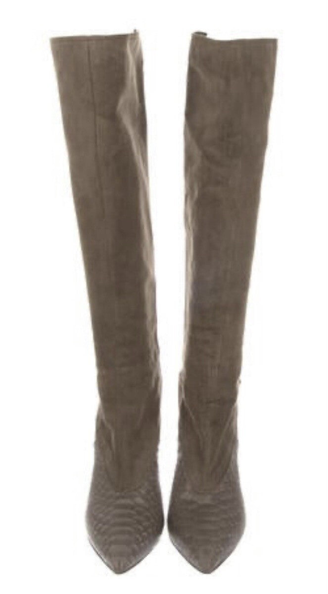 $1895 CESARE PACIOTTI PYTHON SNAKESKIN & SUDED KNEE HIGH BOOTS SZ 8.5 38.5