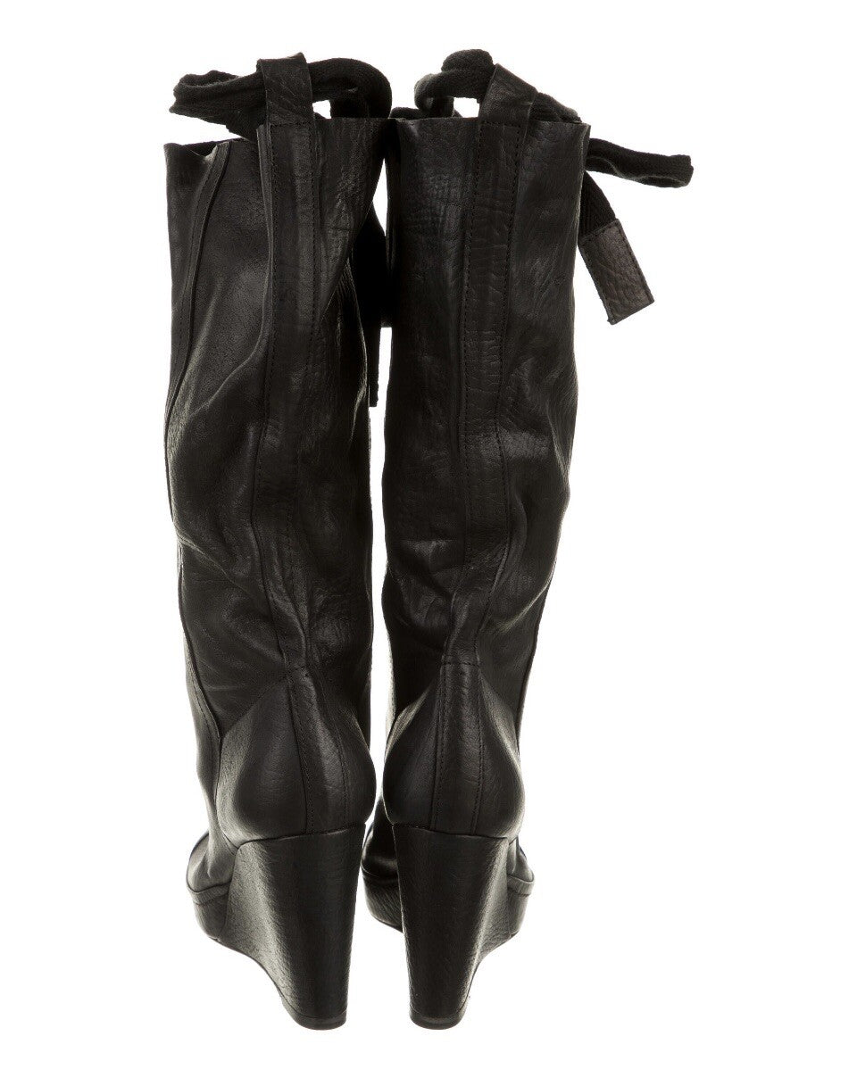 $475 NIB HUMANOID BLACK LEATHER MID CALF PLATFORM BOOTS SZ 6 36