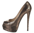 $995 GIUSEPPE ZANOTTI METALLIC LEATHER SNAKESKIN PRINT PEEP TOE  HEELS SZ 8 38