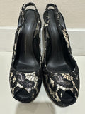 $1295 GIUSEPPE ZANOTTI GOLD & BLACK LACE SLINGBACK HEELS S 38 8 US