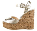 GIUSEPPE ZANOTTI METALLIC GOLD EMBOSSED SNAKESKIN CORK WEDGES SZ 8.5 38.5