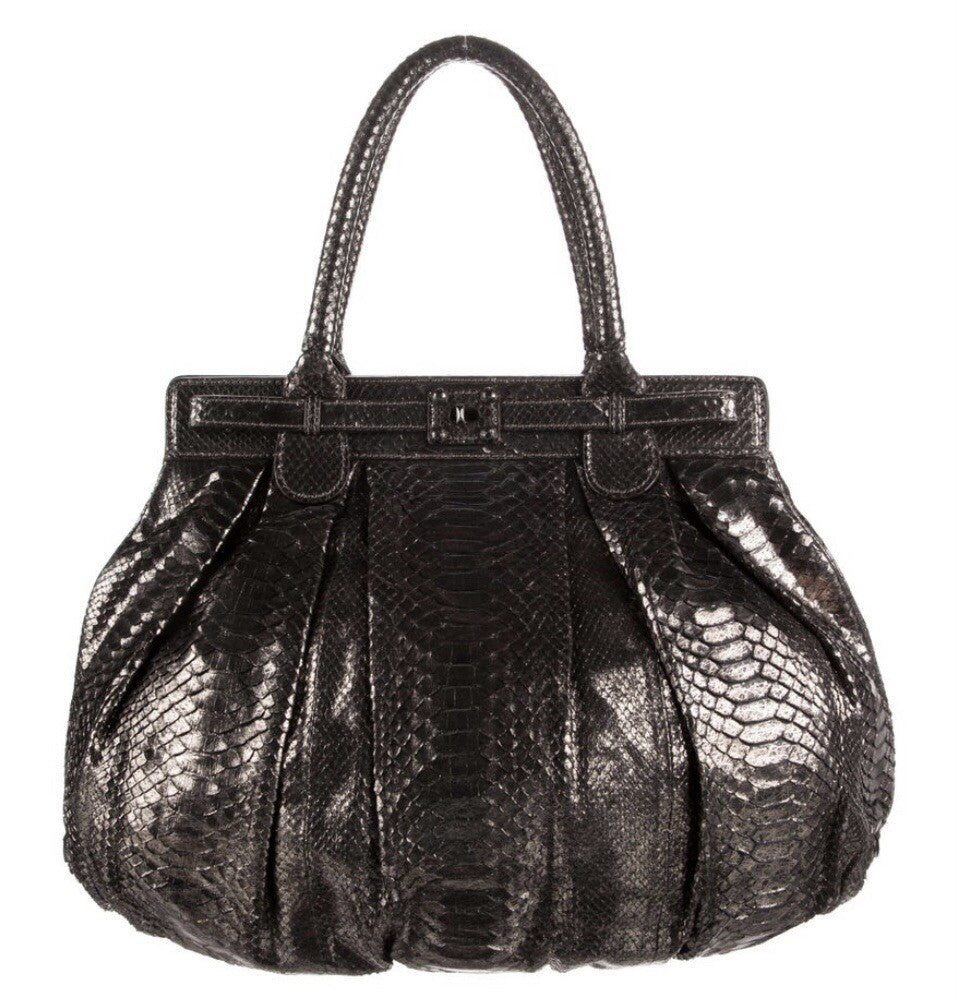 ❤️TODAY ONLY❤️ZAGLIANI METALLIC PEWTER LARGE PYTHON SNAKESKIN TOTE BAG