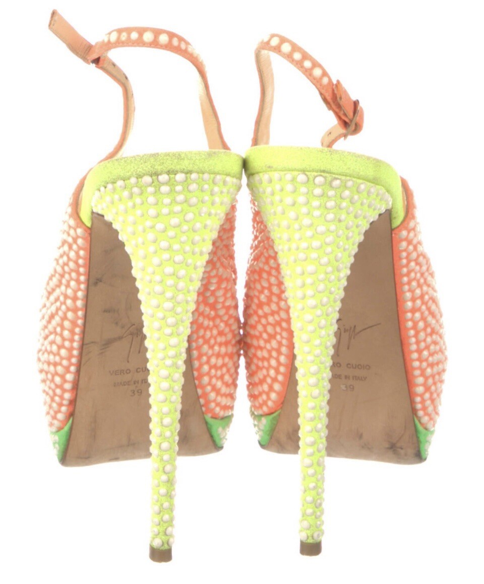 GIUSEPPE ZANOTTI NEON ORANGE YELLOW GREEN CRYSTAL PLATFORM HEELS SZ 9 39