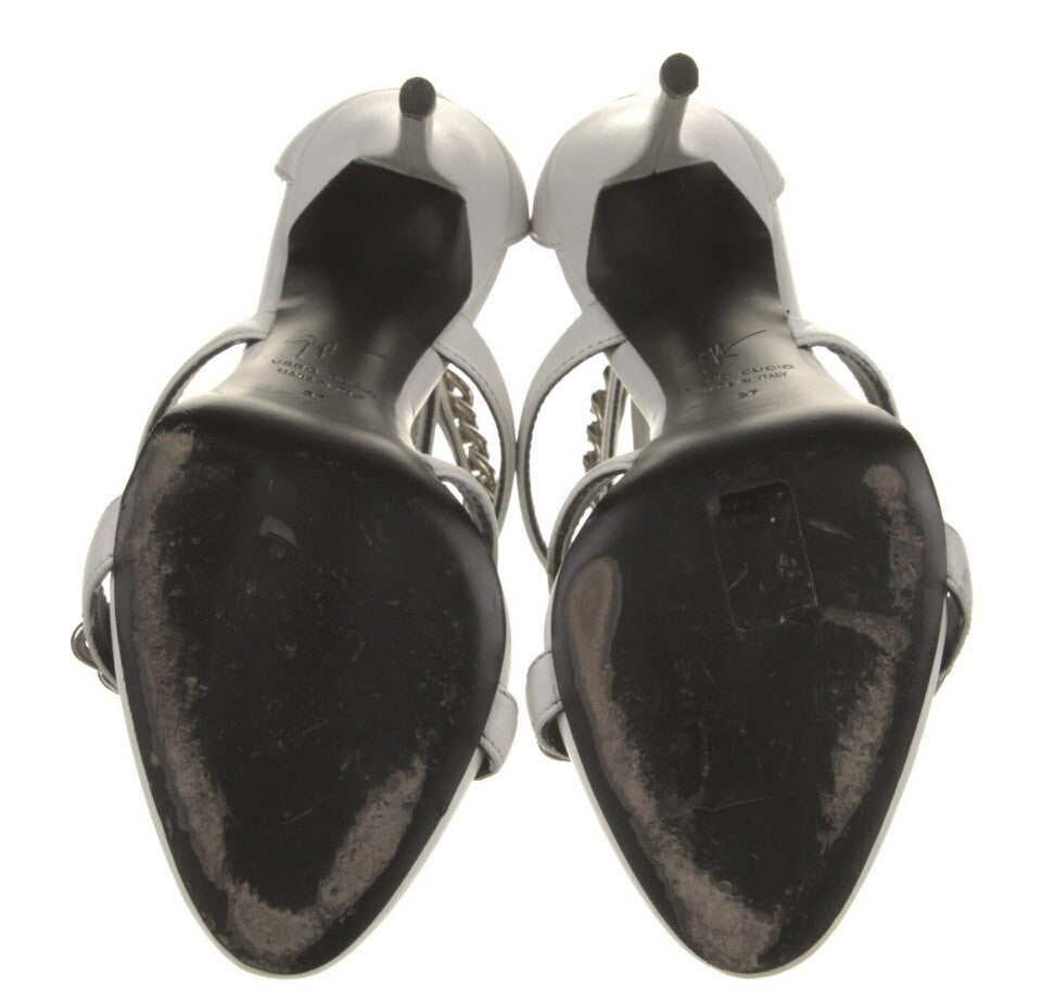 $995 GIUSEPPE ZANOTTI WHITE LEATHER CHAIN LINK SANDALS SZ 7 37