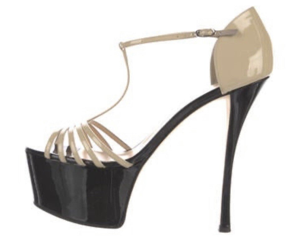 $995 GIUSEPPE ZANOTTI NEUTRAL PATTENT LEATHER STRAPPY PLATFORM HEELS SZ 12 42