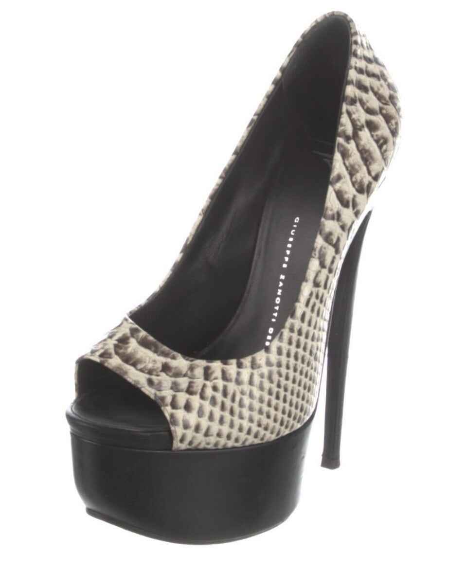 GIUSEPPE ZANOTTI SNAKESKIN EMBOSSED PLATFORM HEELS SZ 8.5 38.5