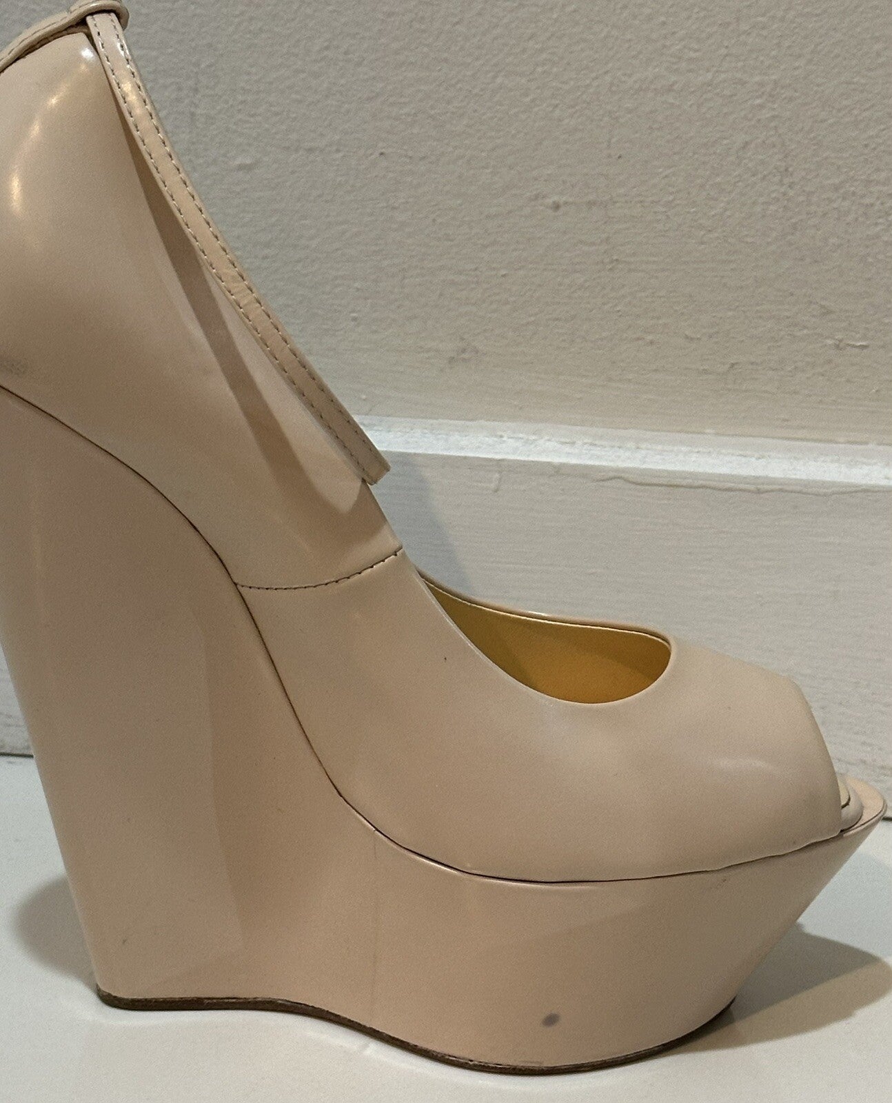 $1295 NEW GIUSEPPE ZANOTTI NUDE LEATHER PEEP TOE PLATFORM HEELS SZ 39.5 9.5 US