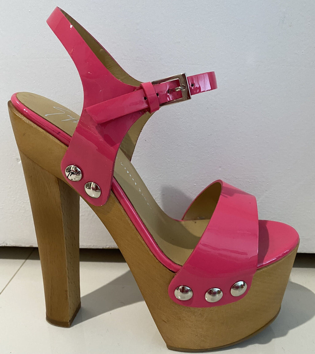 $995 GIUSEPPE ZANOTTI PINK PATENT LEATHER PLATFORM HEELS SZ 6 36