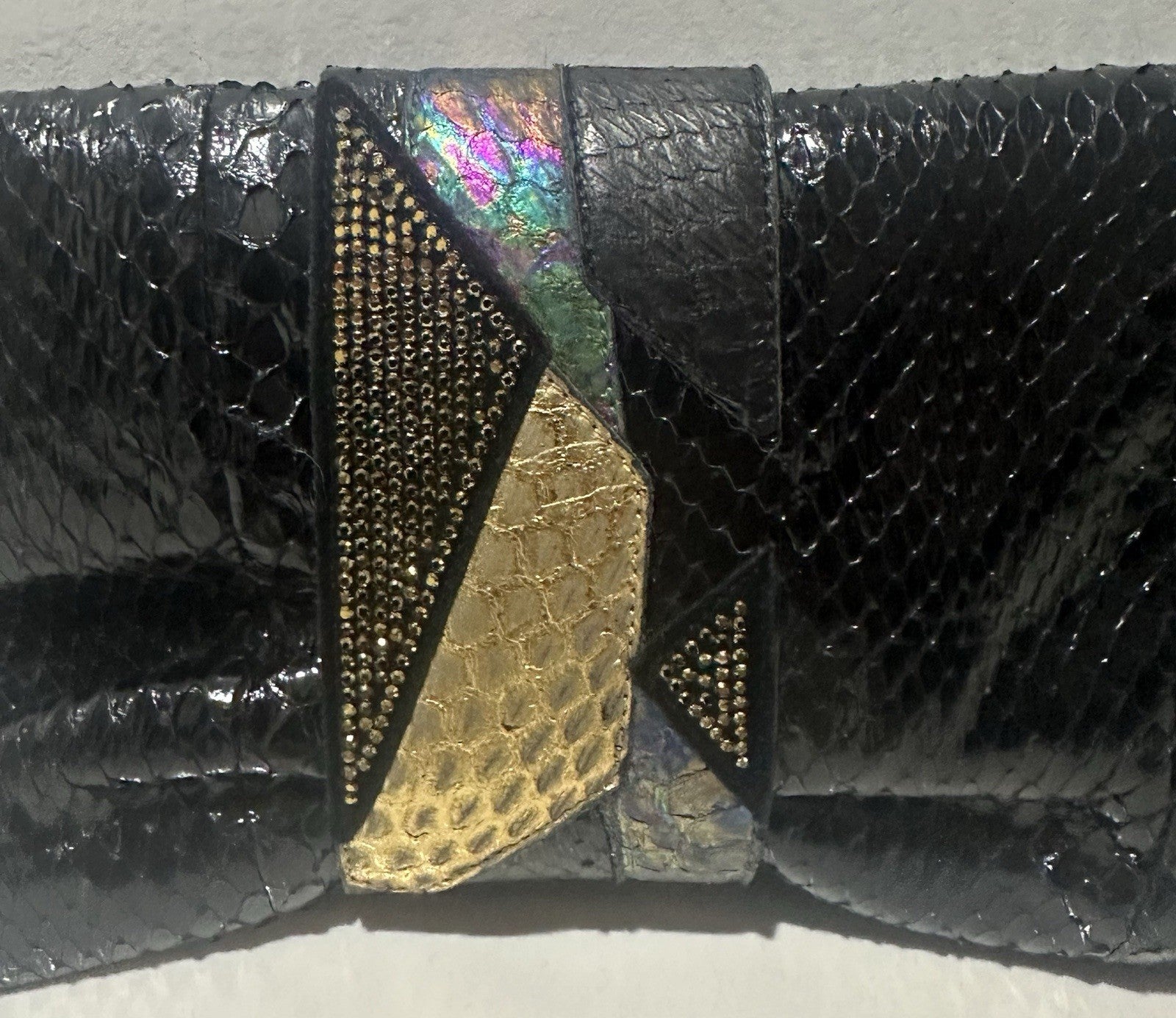 $2200 JIMMY CHOO CLUTCH PYTHON SNAKESKIN/ SWAROVSKI CRYSTAL