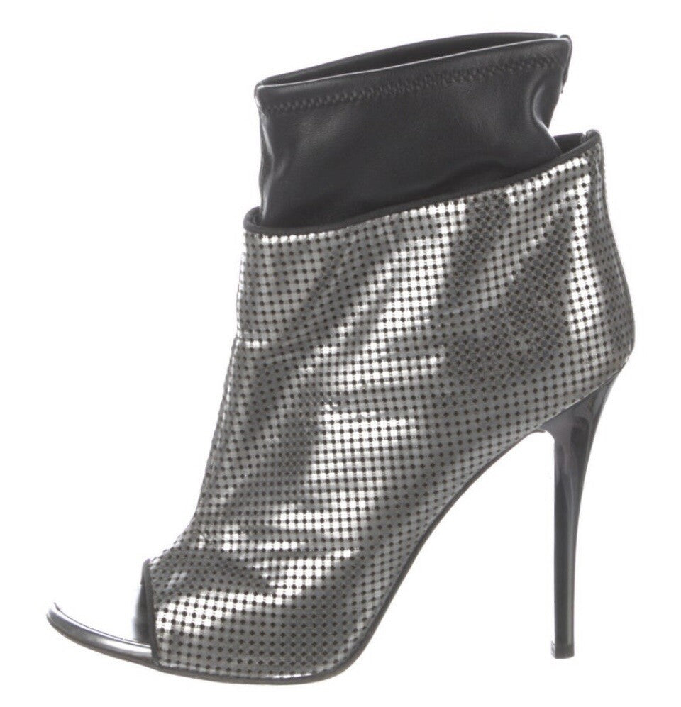 GIUSEPPE ZANOTTI METALLIC SILVER LEATHER ANKLE BOOTS SZ 9 39