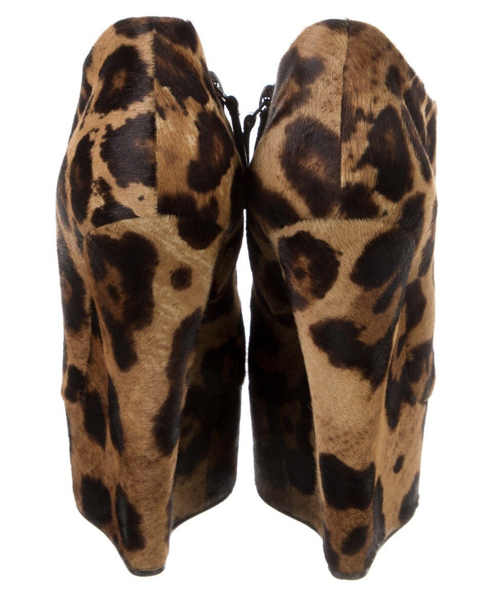 GIUSEPPE ZANOTTI LEOPARD PRINT PLATFORM WEDGE ANKLE BOOTS SZ 8.5 38.5