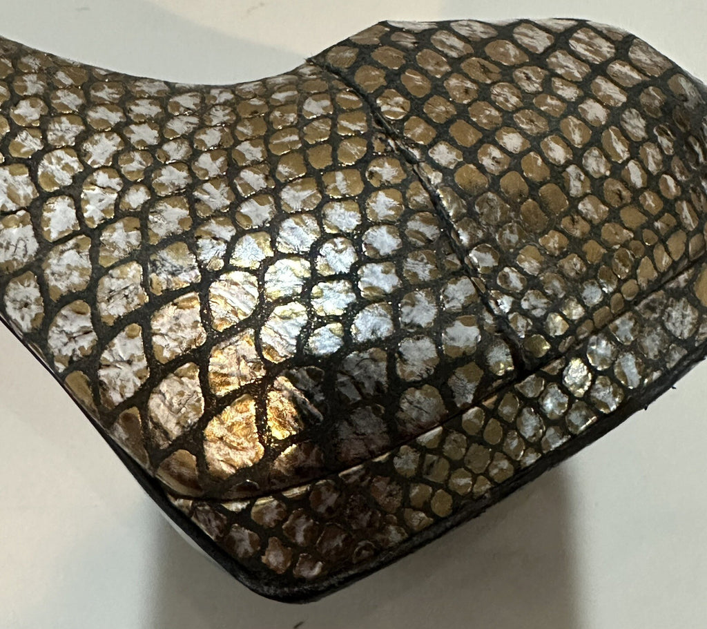 $995 GIUSEPPE ZANOTTI METALLIC LEATHER SNAKESKIN PRINT PEEP TOE  HEELS SZ 8 38