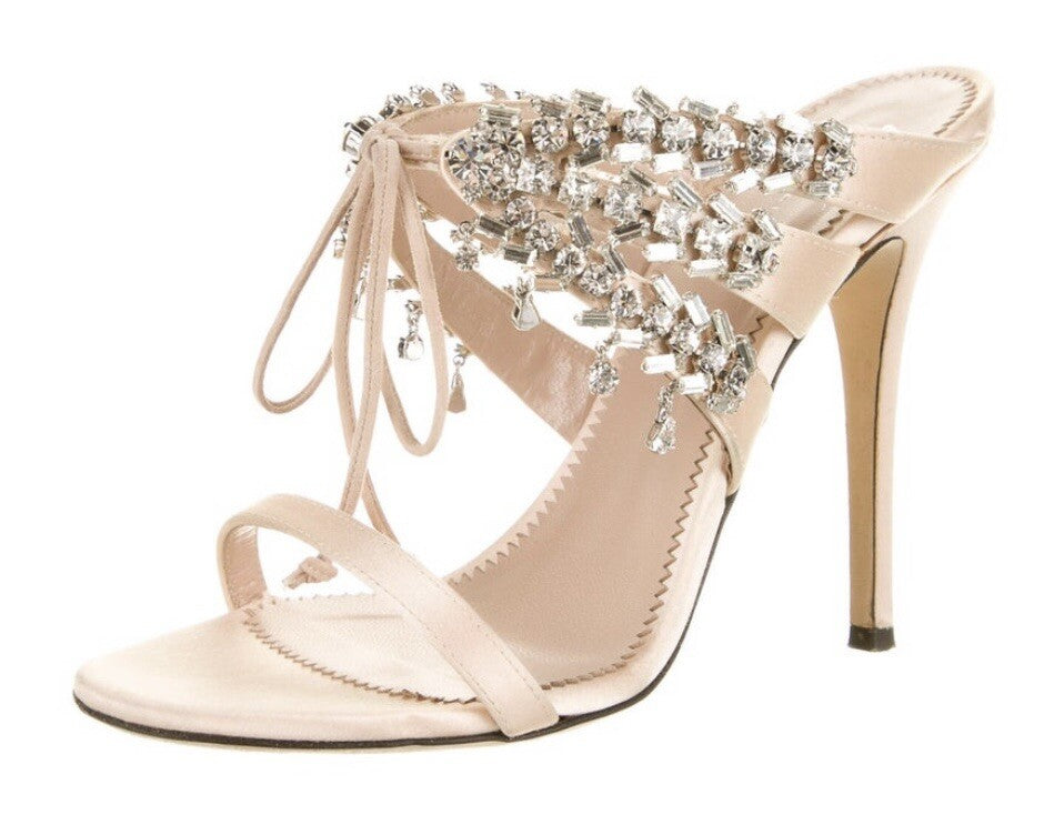 GIUSEPPE ZANOTTI NUDE SATIN CRYSTAL EMBELLISHED HEELS SZ 6 36