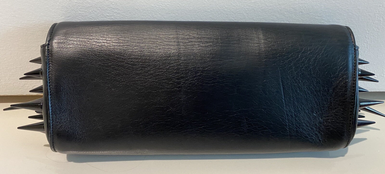 $2400 CHRISTIAN LOUBOUTIN BLACK LEATHER SPIKE CLUTCH