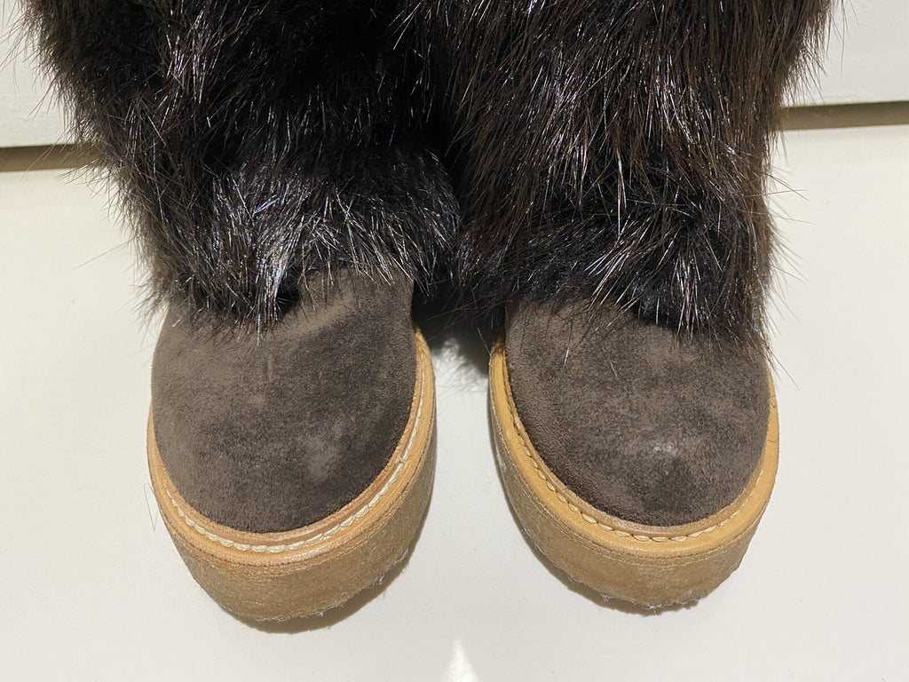 NEW MONCLER BROWN SUEDE BOOTS W/ REMOVABLE BEAVER FUR SZ 5.5