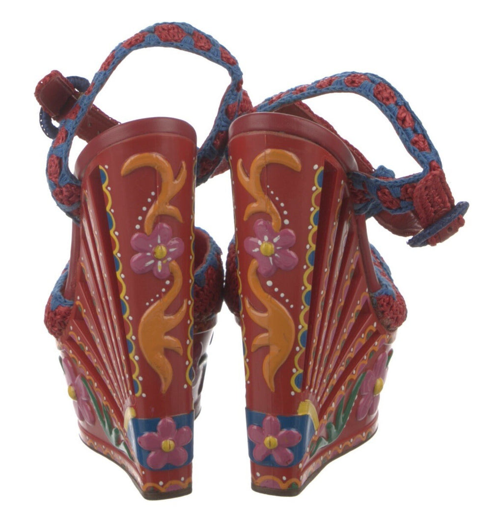 DOLCE & GABBANA RED PLATFORM PAINTED SANDALS SZ 6 36