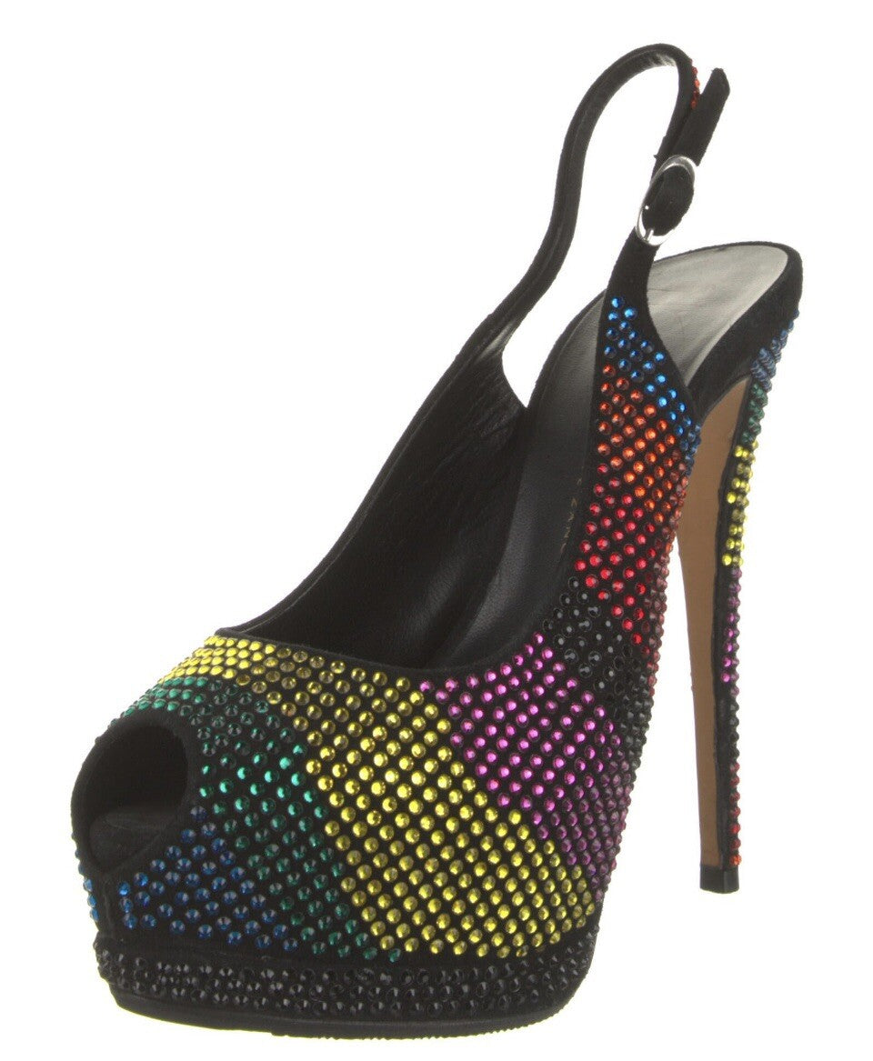 GIUSEPPE ZANOTTI CRYSTAL EMBELLISHED PEEP TOE HEELS SZ 8.5 38.5