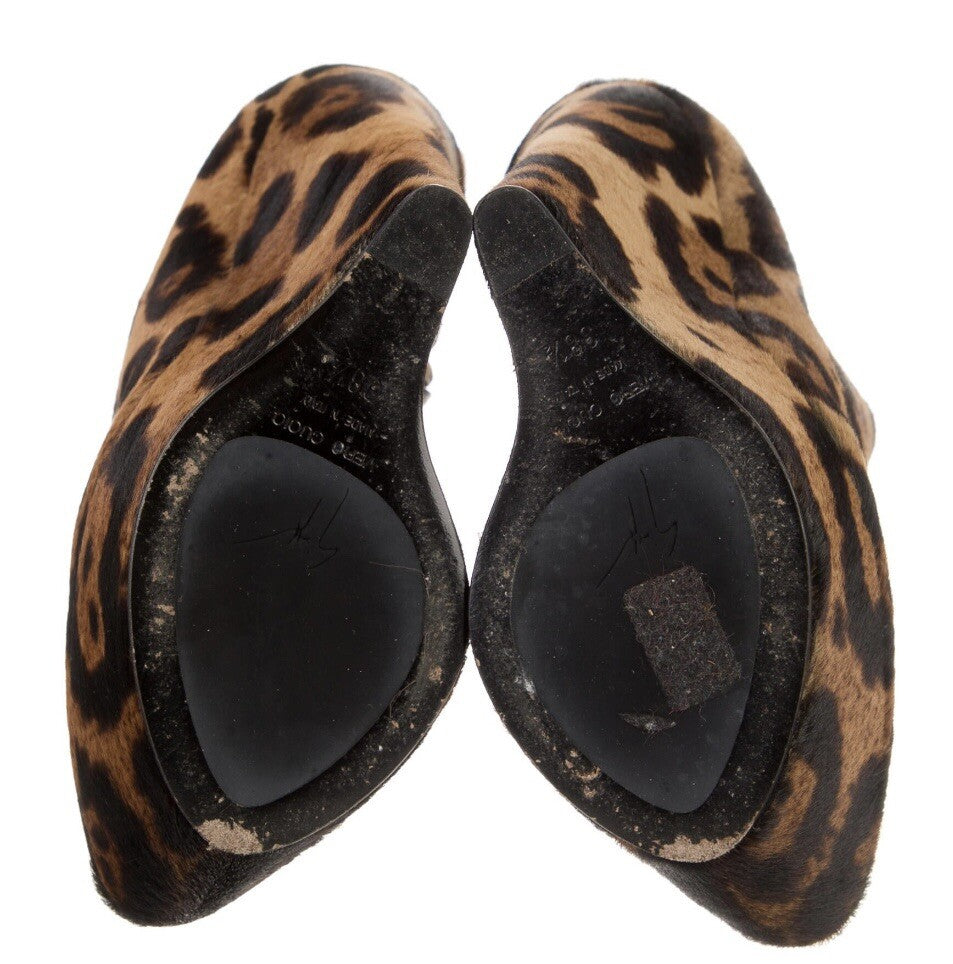 GIUSEPPE ZANOTTI LEOPARD PRINT PLATFORM WEDGE ANKLE BOOTS SZ 8.5 38.5