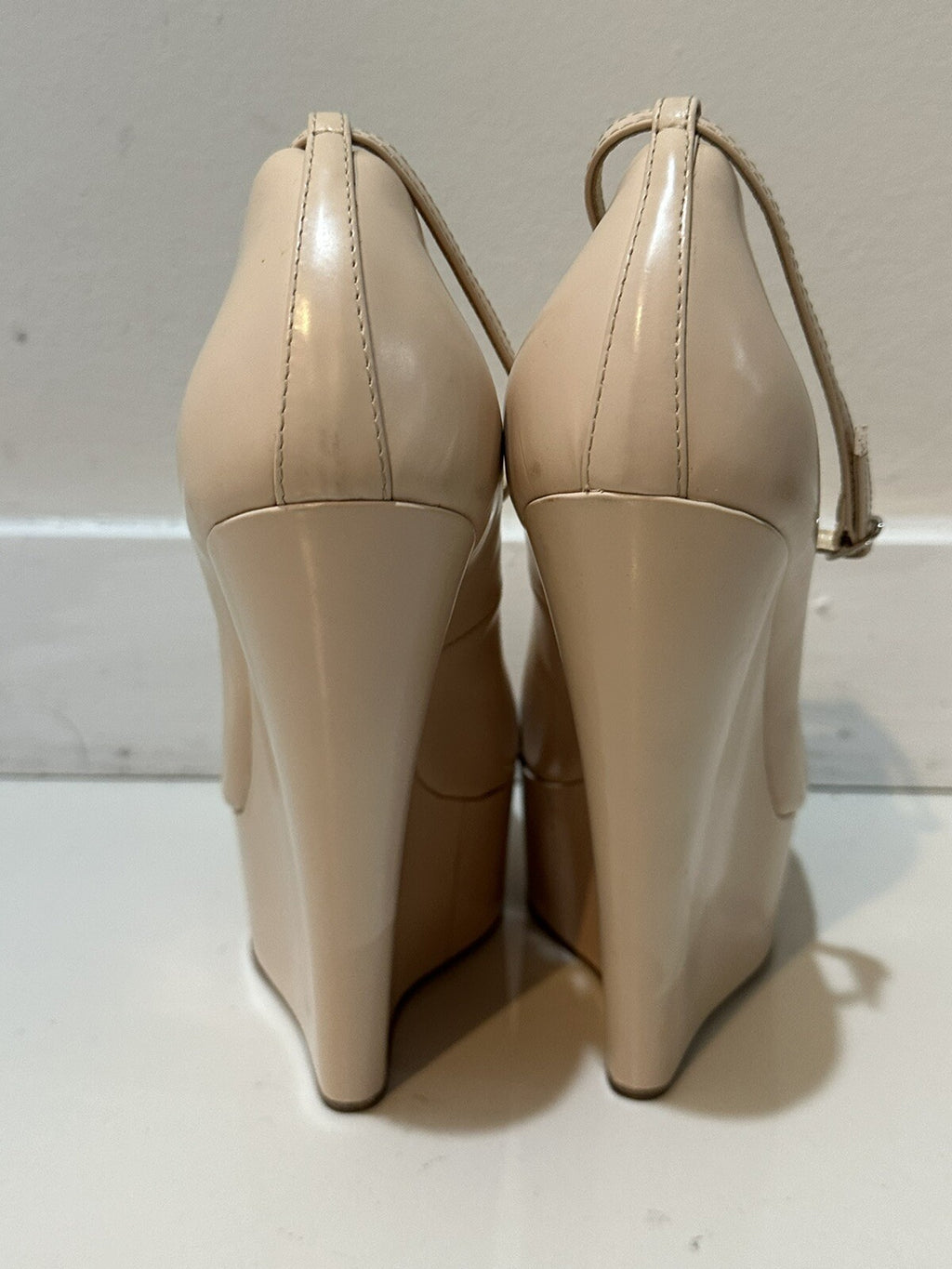 $1295 NEW GIUSEPPE ZANOTTI NUDE LEATHER PEEP TOE PLATFORM HEELS SZ 39.5 9.5 US