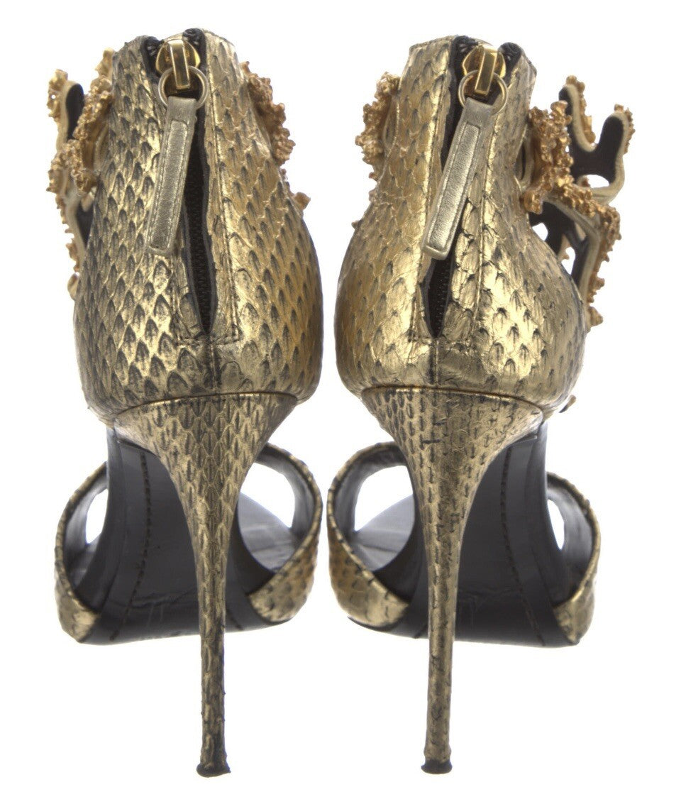 $2195 GIUSEPPE ZANOTTI GOLD PYTHON BEADED CORAL HIGH HEEL SANDALS SZ 6 36