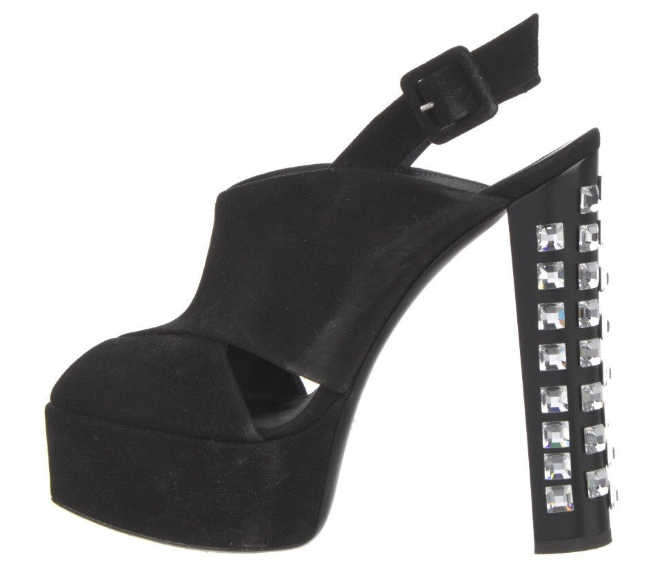 $1625 GIUSEPPE ZANOTTI BLACK SUEDE CRYSTAL EMBELLISHED PLATFORM SANDALS SZ 11 41