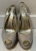 $1495 GIUSEPPE  ZANOTTI BLUSH CRYSTAL PEEP TOE HEELS WITH PLATFORM SZ 36.5 6.5