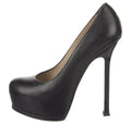 $895 YVES SAINT LAURENT RIVE GAUCHE BLACK LEATHER PLATFORM HEELS SZ 7 37