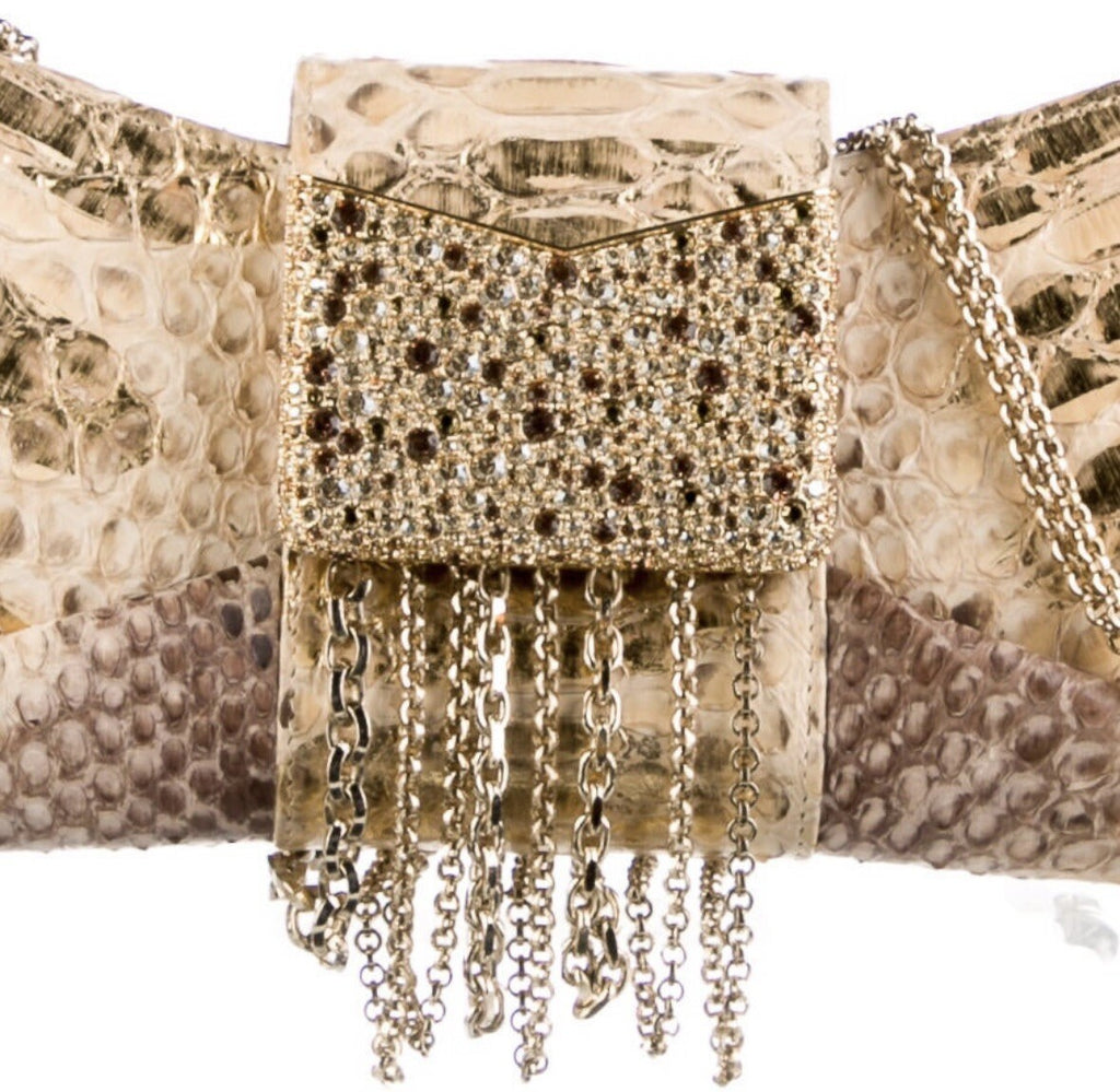 JUDITH LEIBER METALLIC PYTHON SNAKESKIN & CRYSTAL EVENING / SHOULDER BAG