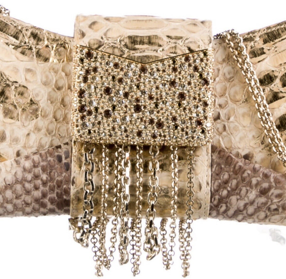 JUDITH LEIBER METALLIC PYTHON SNAKESKIN & CRYSTAL EVENING / SHOULDER BAG