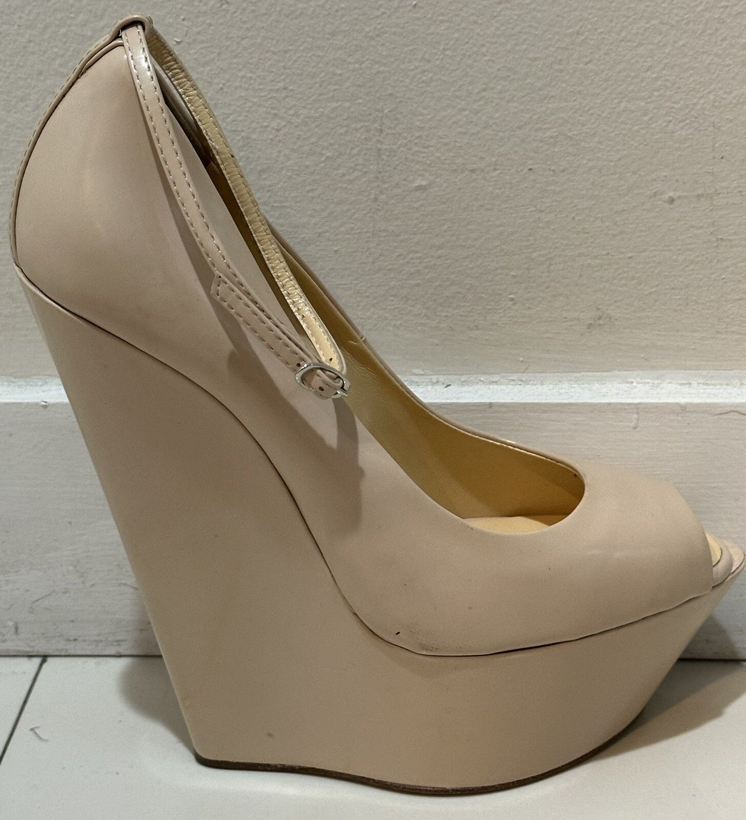 $1295 NEW GIUSEPPE ZANOTTI NUDE LEATHER PEEP TOE PLATFORM HEELS SZ 39.5 9.5 US