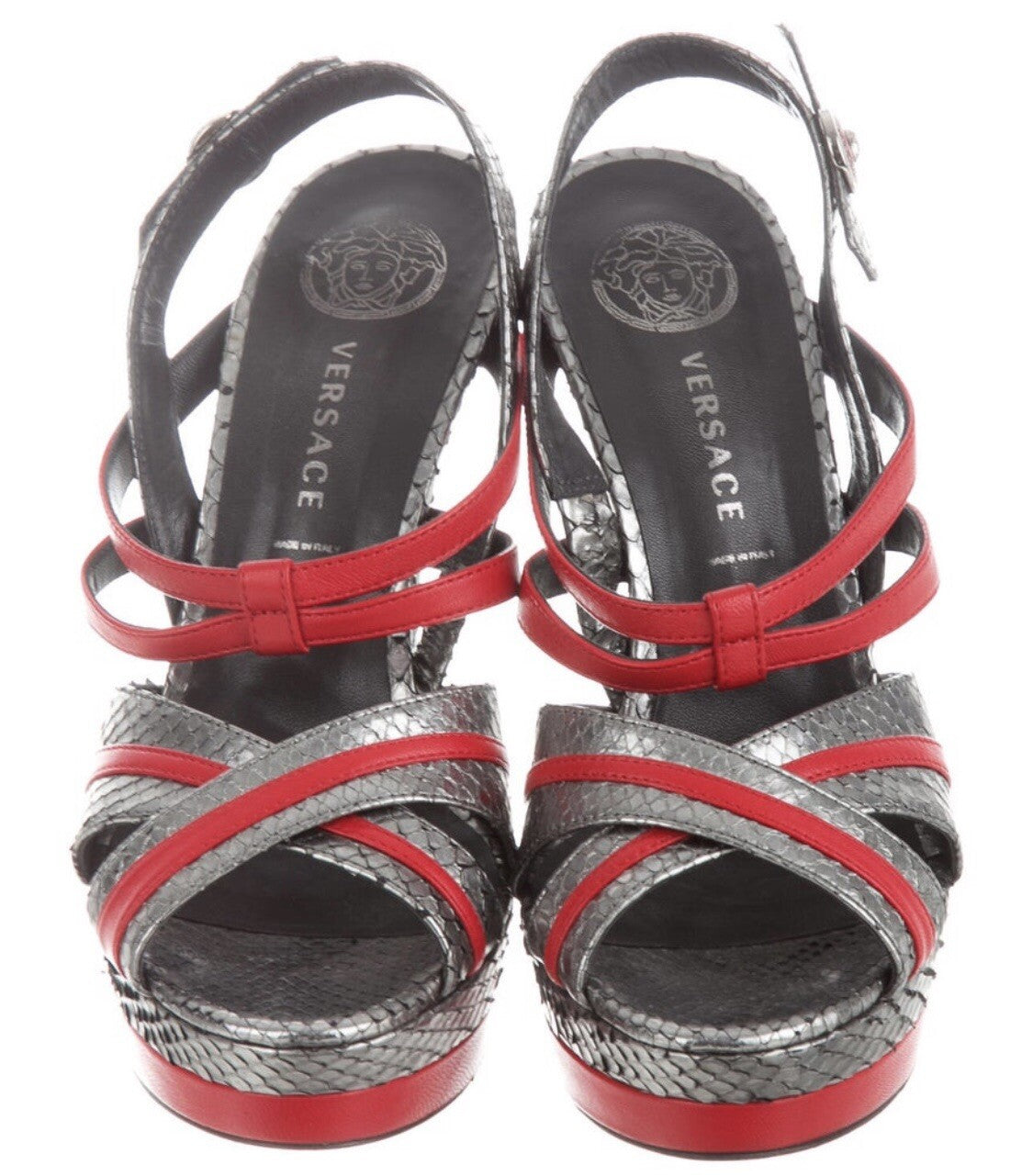 VERSACE PYTHON SNAKESKIN & RED LEATHER SANDALS WITH BOX SZ 8 38
