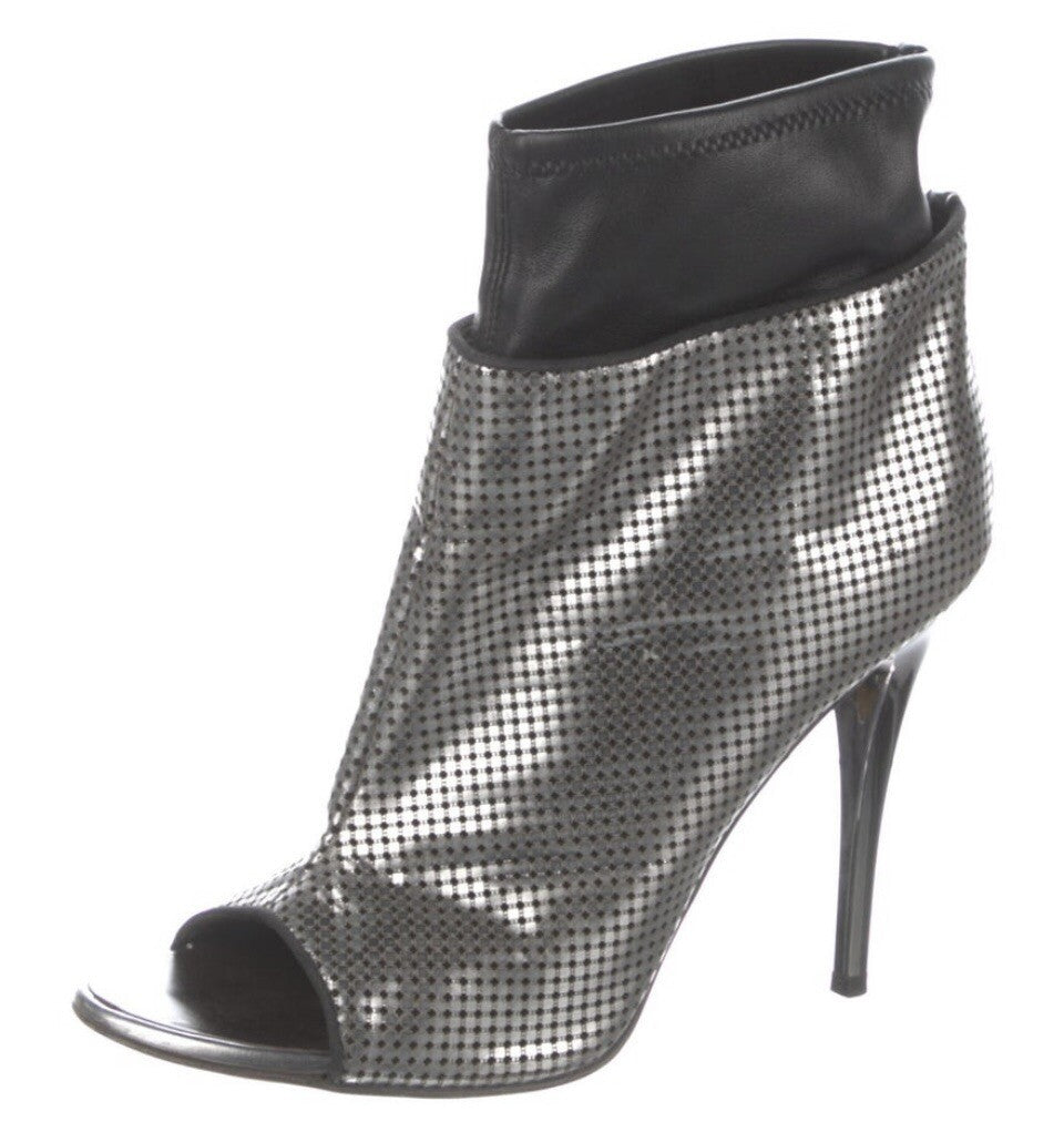 GIUSEPPE ZANOTTI METALLIC SILVER LEATHER ANKLE BOOTS SZ 9 39