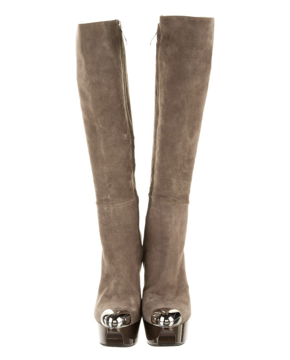 GIANMARCO LORENZI LIGHT BROWN SUEDE KNEE HIGH PLATFORM BOOTS SZ 6 36
