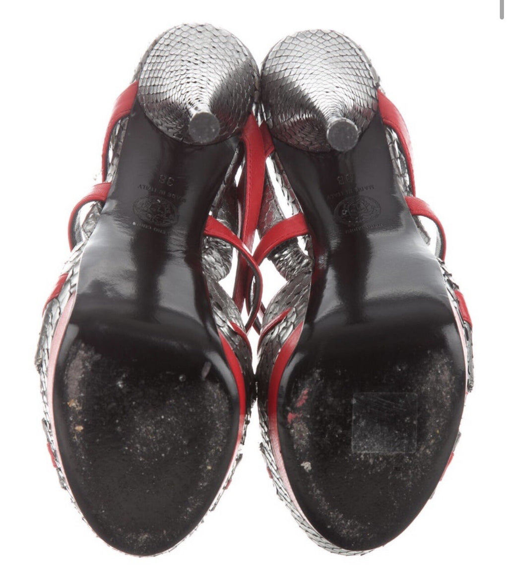 VERSACE PYTHON SNAKESKIN & RED LEATHER SANDALS WITH BOX SZ 8 38
