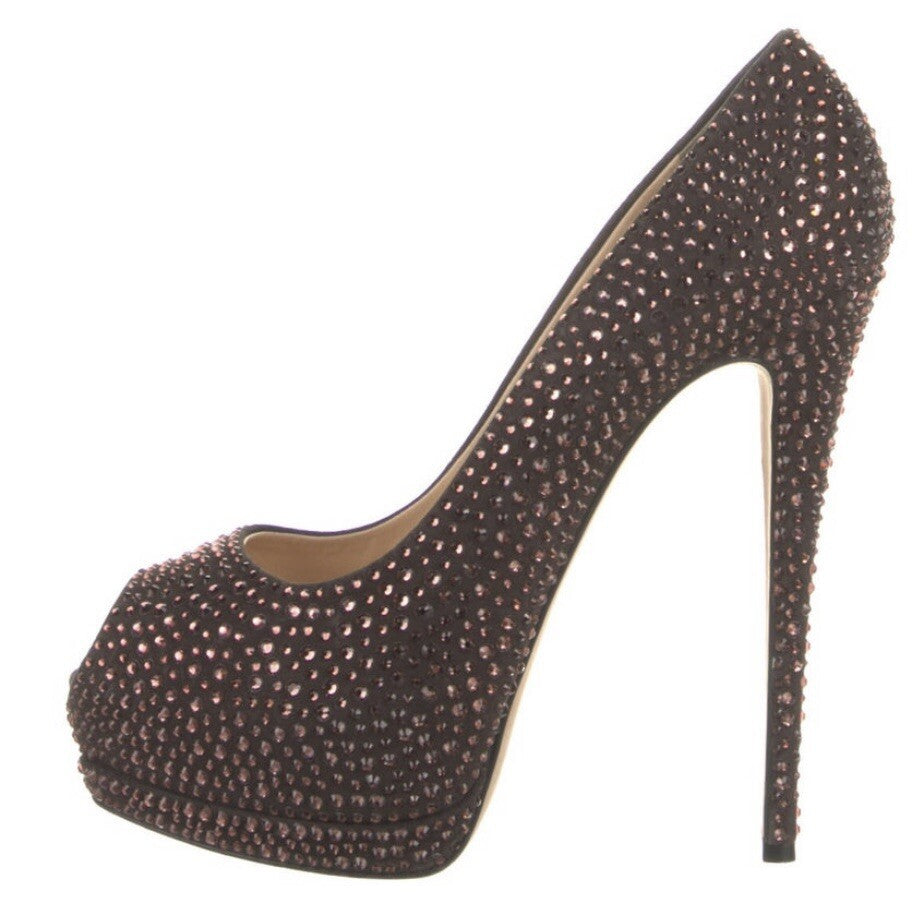 $1295 GIUSEPPE ZANOTTI CRYSTAL EMBELLISHED PEEP TOE PLATFORM HEELS SZ 10 40