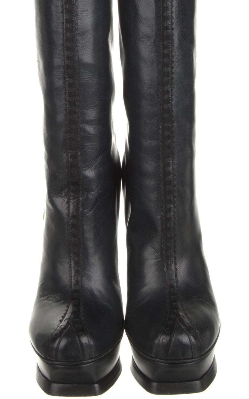 YVES SAINT LAURENT NAVY LEATHER PLATFORM BOOTS SZ 8.5 38.5