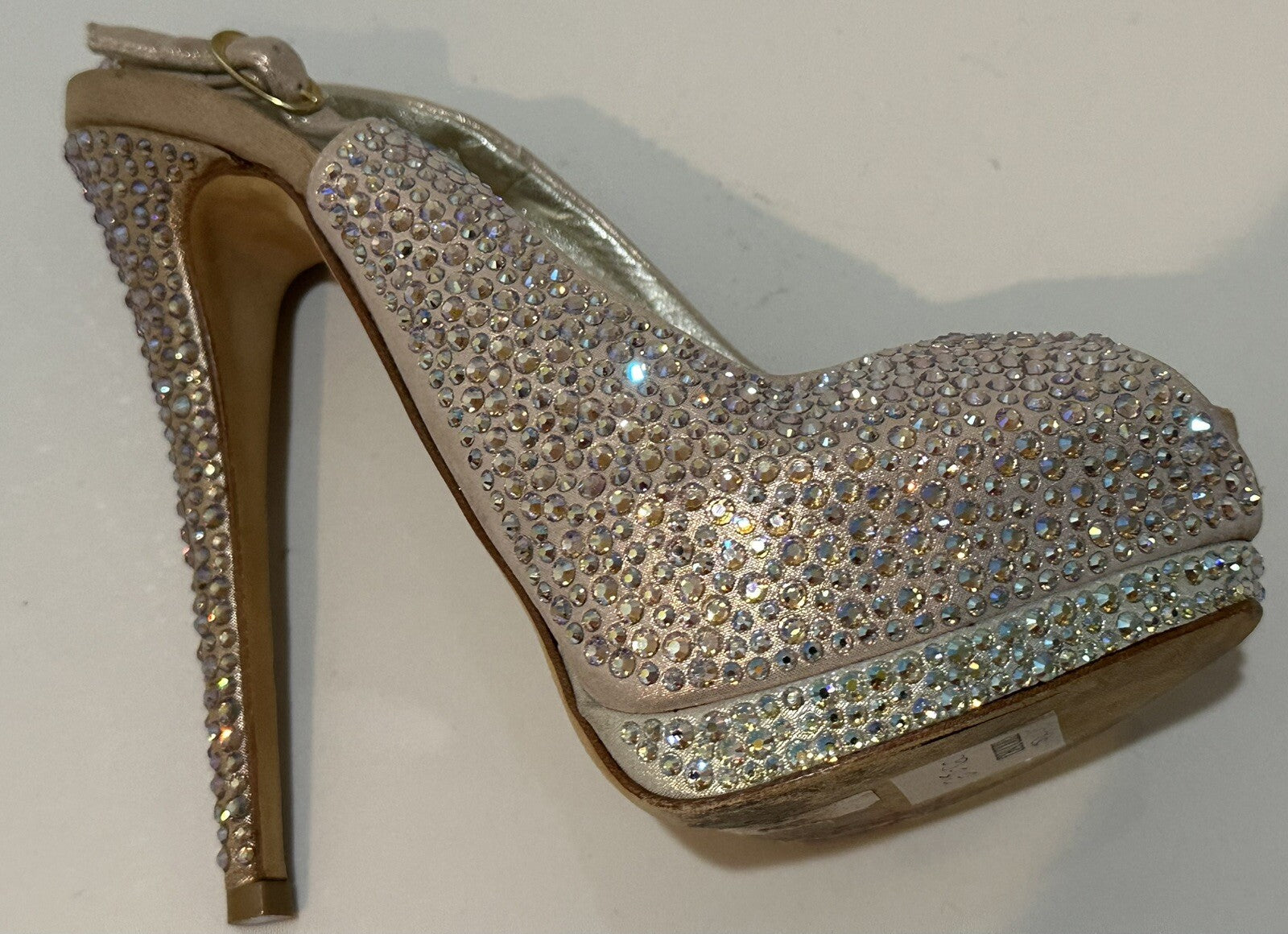 $1495 GIUSEPPE  ZANOTTI BLUSH CRYSTAL PEEP TOE HEELS WITH PLATFORM SZ 36.5 6.5