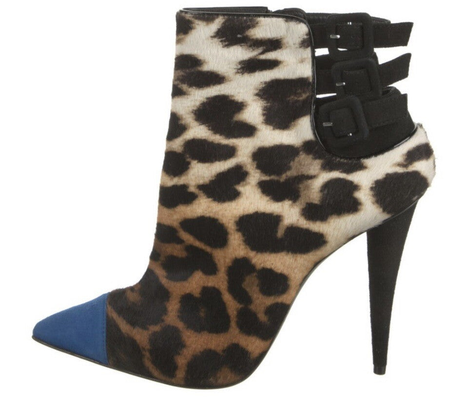 NEW GIUSEPPE ZANOTTI LEOPARD PRINT PONYHAIR ANKLE BOOTS SZ 7 37